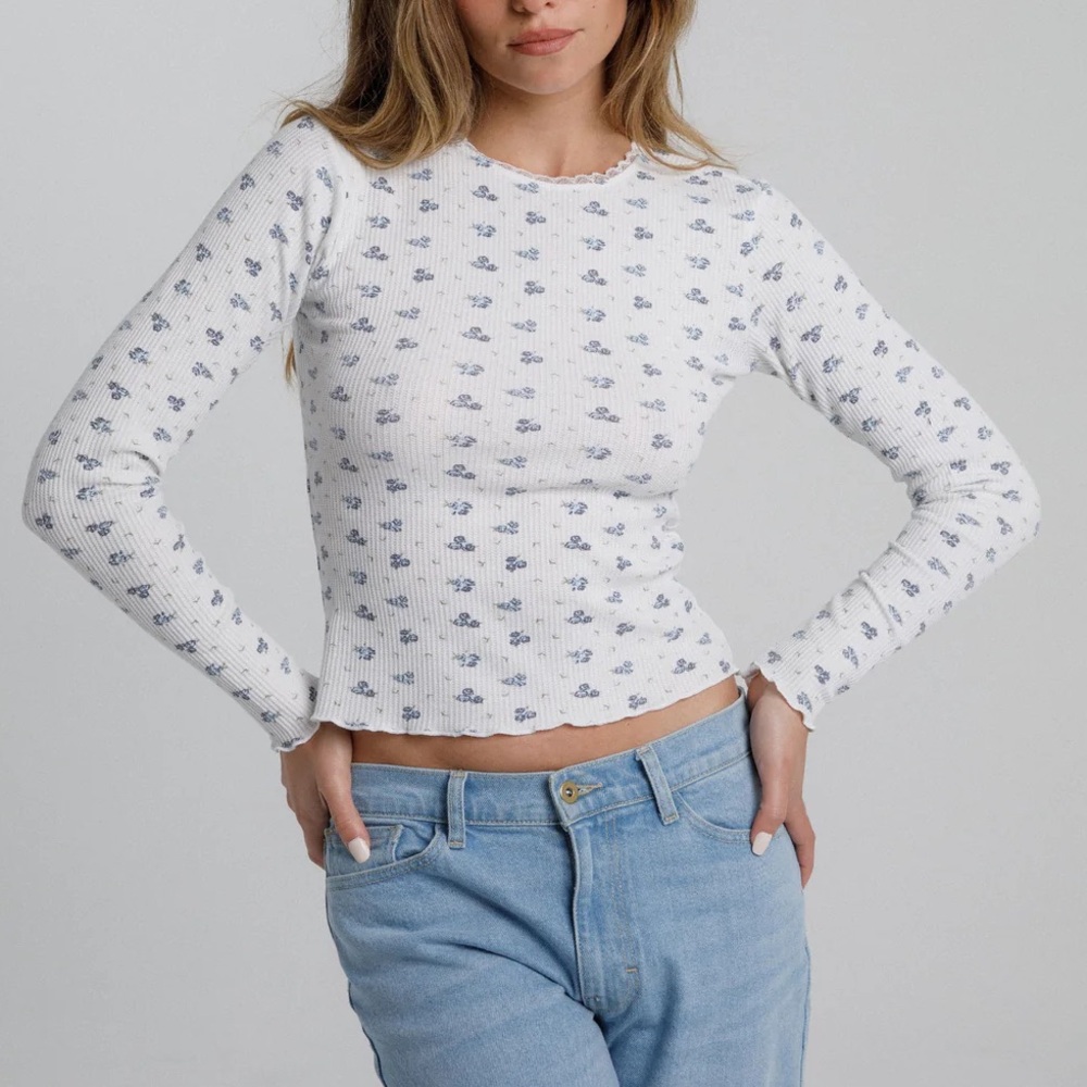 Dairy Boy Waffle Long Sleeve - Blue Floral, New/Never Worn
